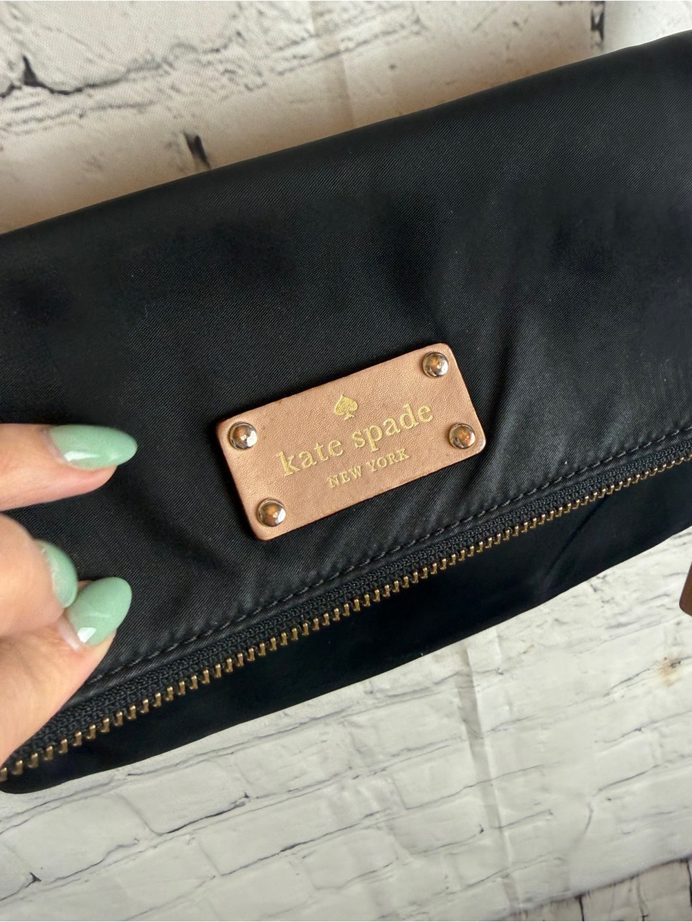 Kate Spade Black Foldover Crossbody Bag Nylon & Leather 9x6 - Picture 4 of 11